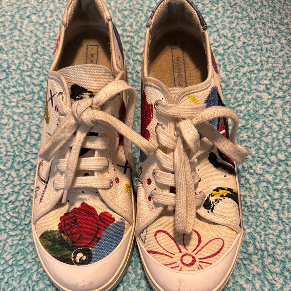 Marc Jacobs White and Red Artistic Sneakers